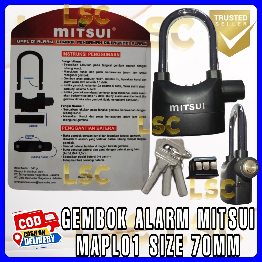 Gembok Anti Maling Gembok ALARM 70 mm MITSUI MPL 01 PADLOCK ALARM