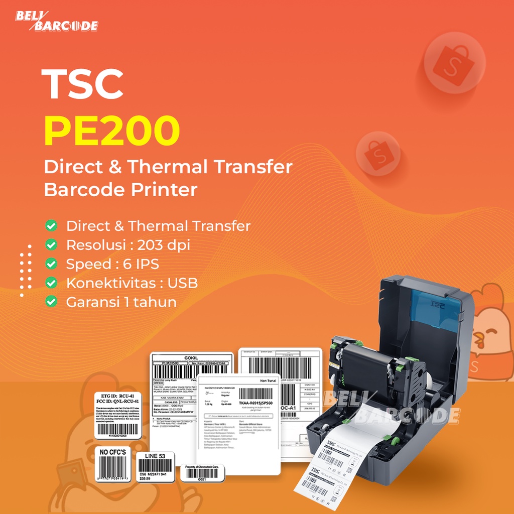 LABEL PRINTER CETAK BARCODE TSC PE200 / PE 200 / PE-200 USB SEKELAS ZEBRA