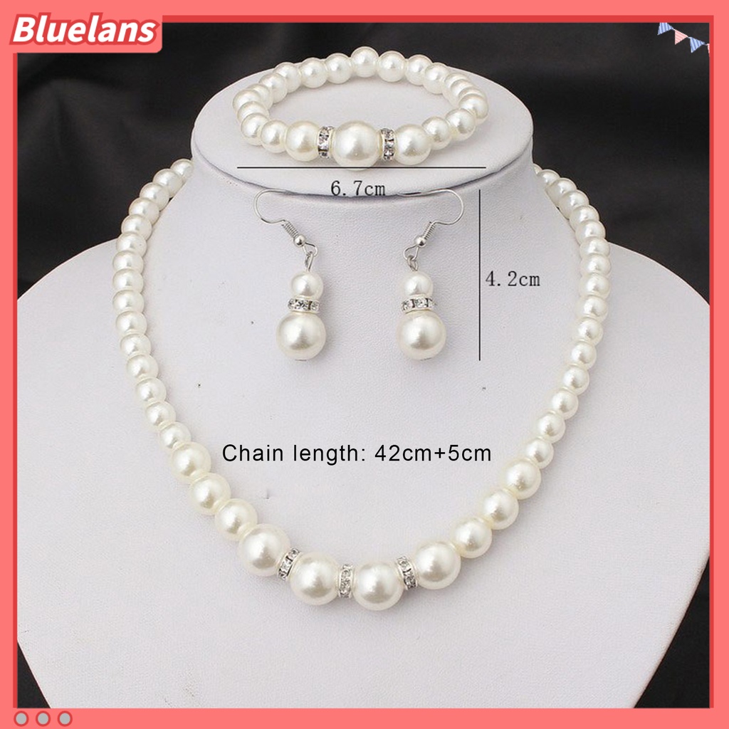 Bluelans Women Faux Pearls Alloy Necklace Bracelet Earrings Wedding Bridal Jewelry Set