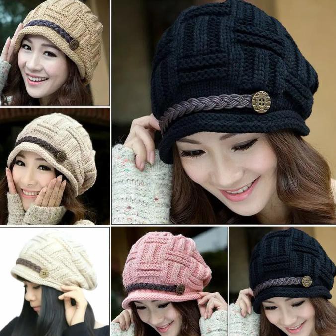 PROMO SPESIAL Topi Kupluk Rajut Wanita / Topi Winter / Topi Import Best Seller - Putih