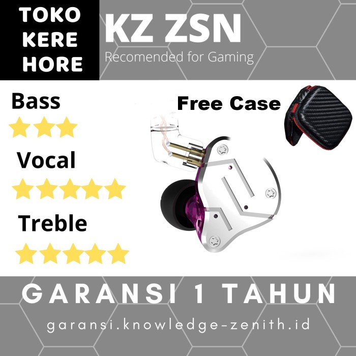 Knowledge Zenith Kz Zsn - In Ear Earphone - Hybrid Dual Driver - Hitam