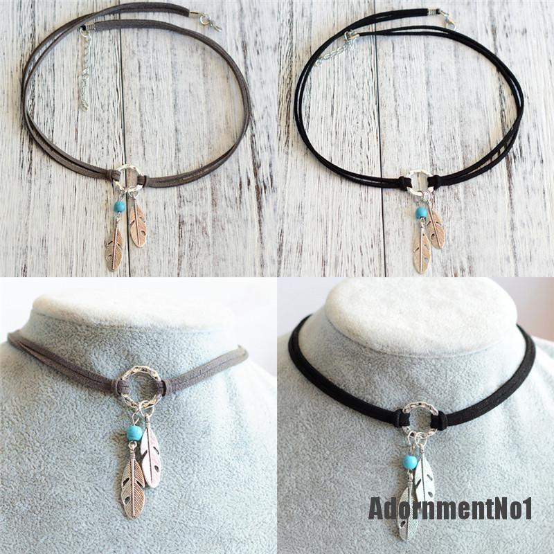 (Adornmentno1) Kalung Rantai Dengan Liontin Bulu Gaya Bohemian Untuk Wanita