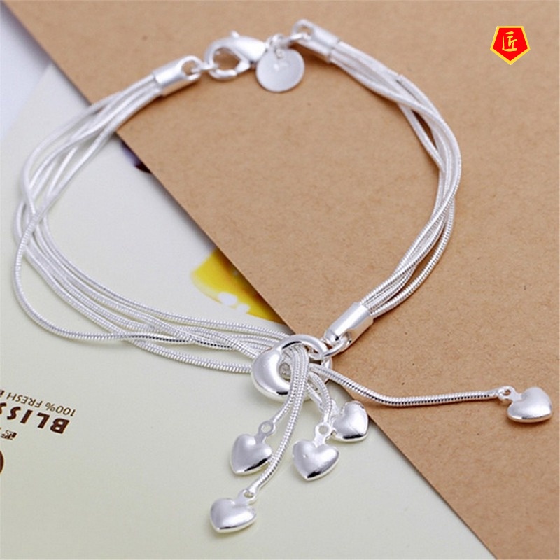 [Ready Stock]Fashion Elegant Silver Tassel Hanging Heart Bracelet