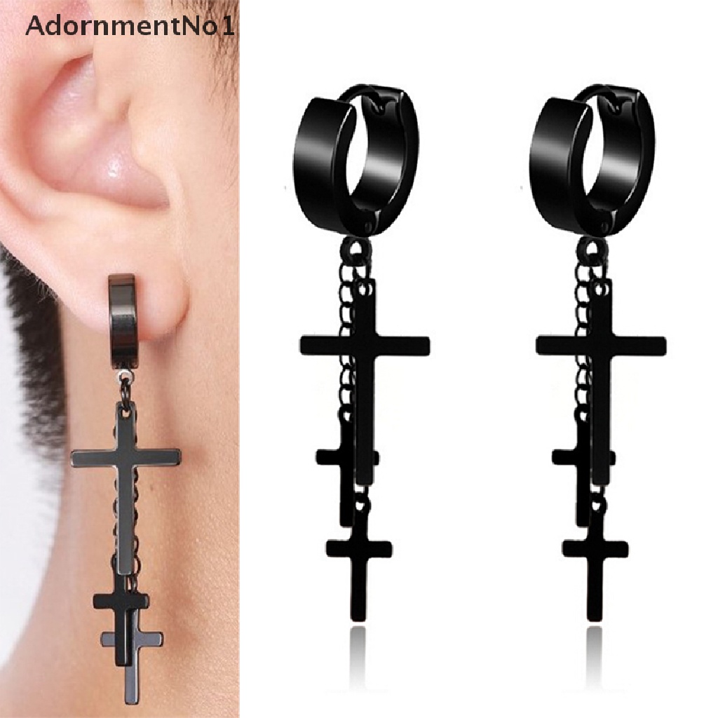 (AdornmentNo1) 1pc Anting Tusuk Bentuk Salib Aksen Rumbai Bahan Stainless Steel Untuk Wanita