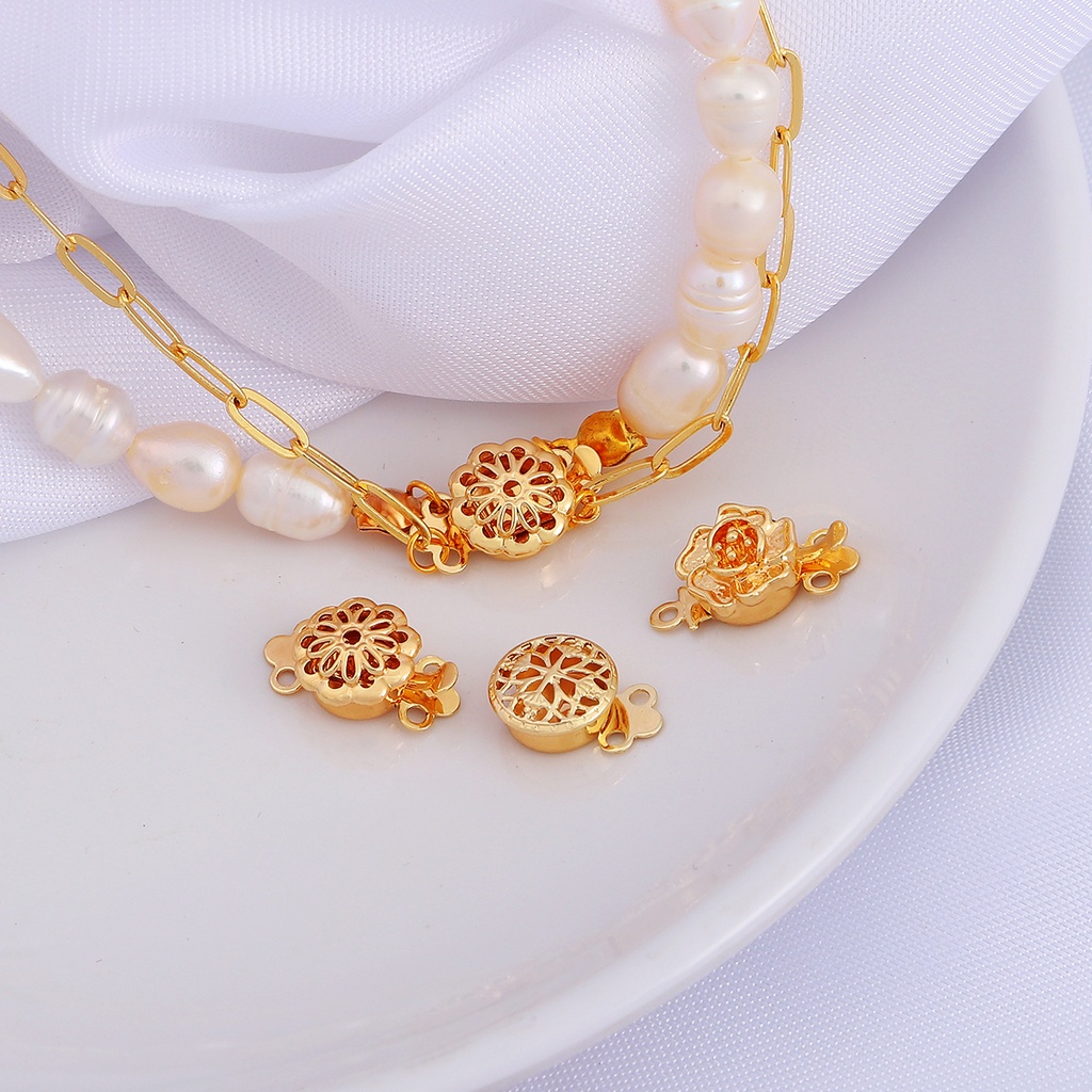 1Set 18K Gold Plated Fashion Jewelry Findings Alloy Flowers Clasps Hooks For Necklace&amp;Bracelet Chain DIY