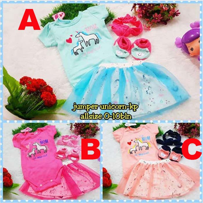 Baju Bayi Perempuan Jumper Rok Bandana Sepatu Magical New