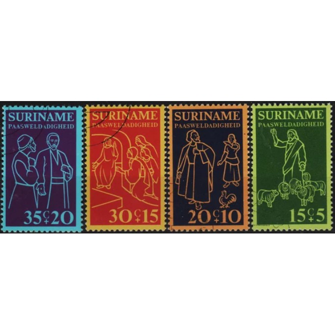 

Perangko Filateli A4-139 suriname VFU 4v 26.03.1975 easter charity