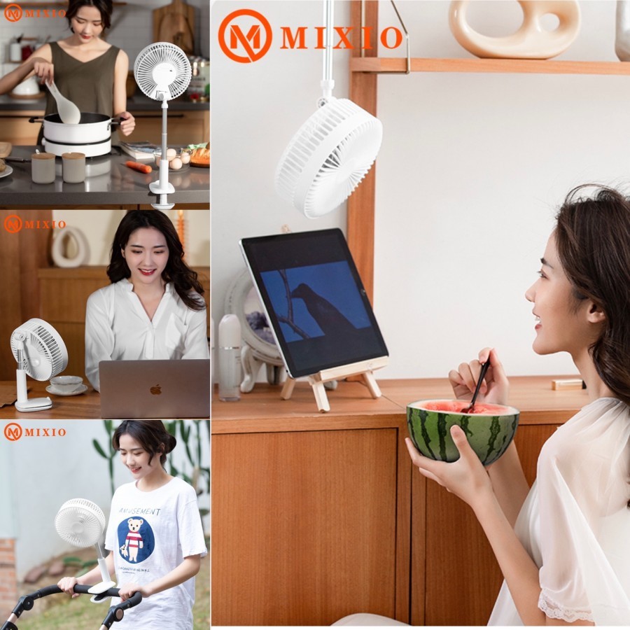 MIXIO F8 3IN1 KIPAS Wireless Clip On fan Portable / Clip Folding fan