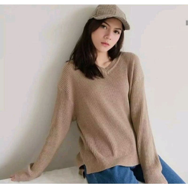 BOXY V-NECK VIONA/ATASAN RAJUT WANITA/BB,40-50-65,KG/SWEATER RAJUT KEKINIAN