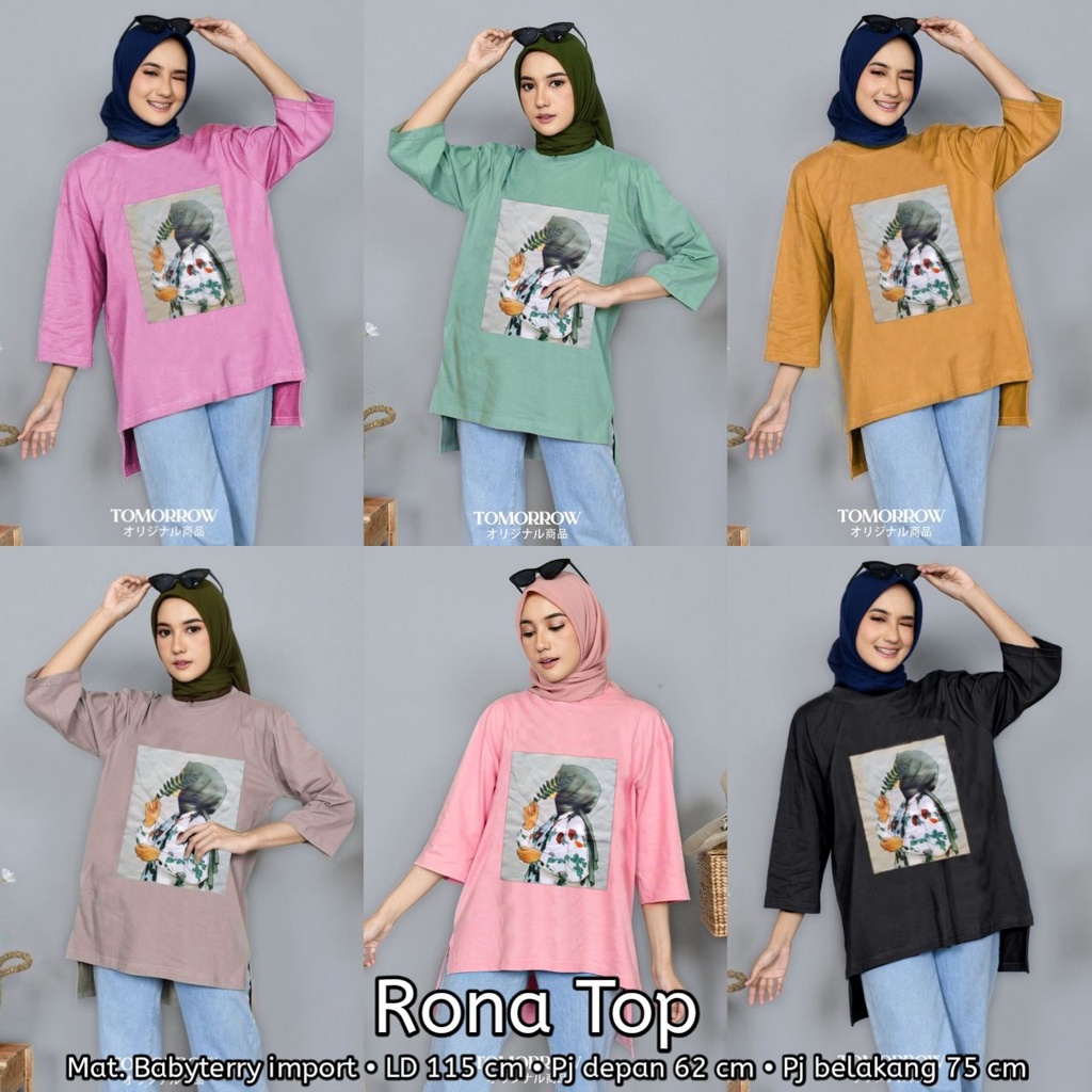 Rona Top Blouse Wanita  Import BabyTeri  Atasan Wanita Lengan 7/8 Baju Top Kekinian