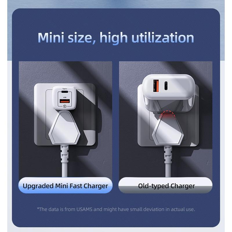 USAMS Adaptor Kepala Charger Dual Port Type C+USB Fast Charging PD 20W