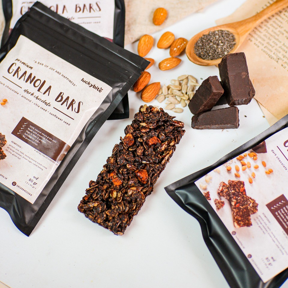 Dark Choco Granola Bar (2 Bars) - Dark Chocolate, Almond, Chia Seed, Sunflower Seed - LUCKYBITE