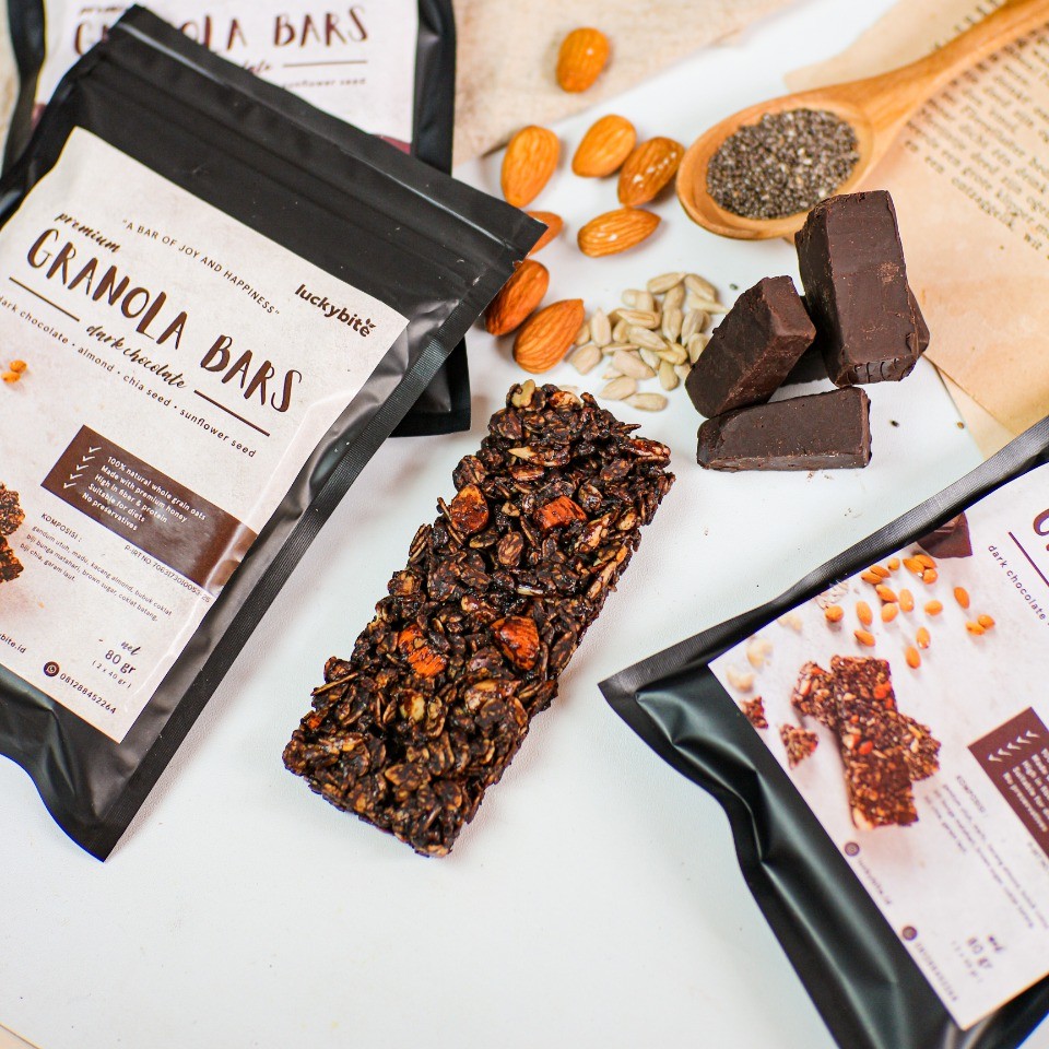 Dark Choco Granola Bar (2 Bars) - Dark Chocolate, Almond, Chia Seed, Sunflower Seed - LUCKYBITE