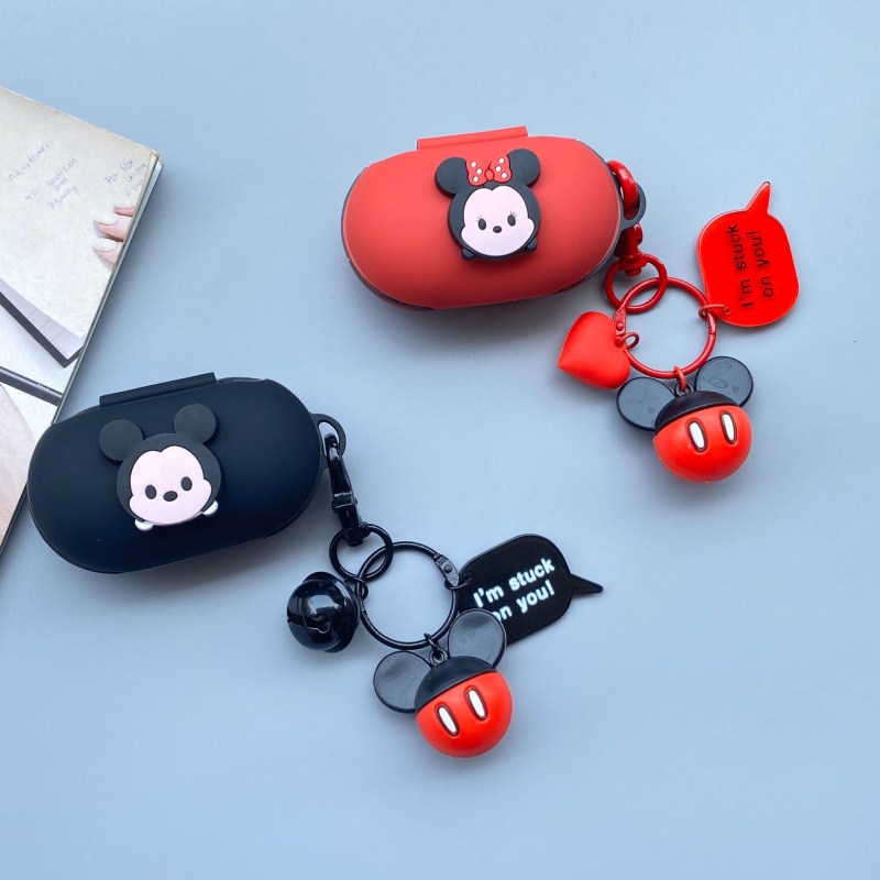 Casing Soft Case Silikon Motif Kartun Minnie / Mickey Mouse + Gantungan Kunci Untuk Samsung Galaxy buds / buds Plus