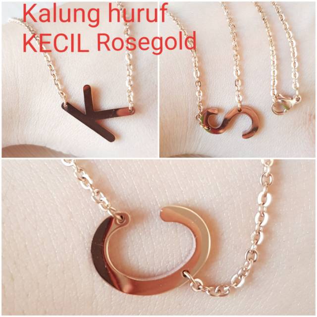 ROSEGOLD Kalung inisial KECIL / kalung huruf / kalung titanium / kalung Rosegold Antikarat import