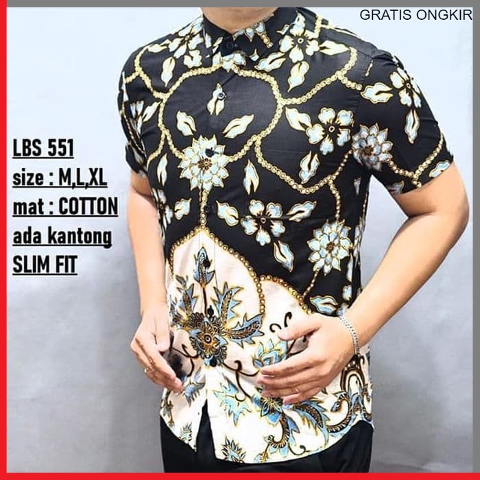 KEMEJA PRIA BATIK LENGAN PENDEK HEM BAHAN KATUN HALUS 40S LBS 551 BAJU MODERN MEWAH SLIMFIT SLIM FIT BY PENDEK JAKARTA PLATINUM