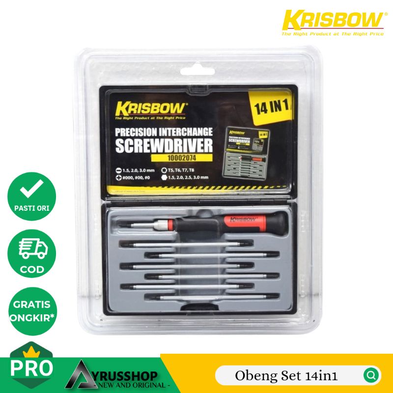 Krisbow Set Obeng Presisi Changeable 14pcs/Obeng Perangkat Elektro/Elektronik/Hp/Laptop
