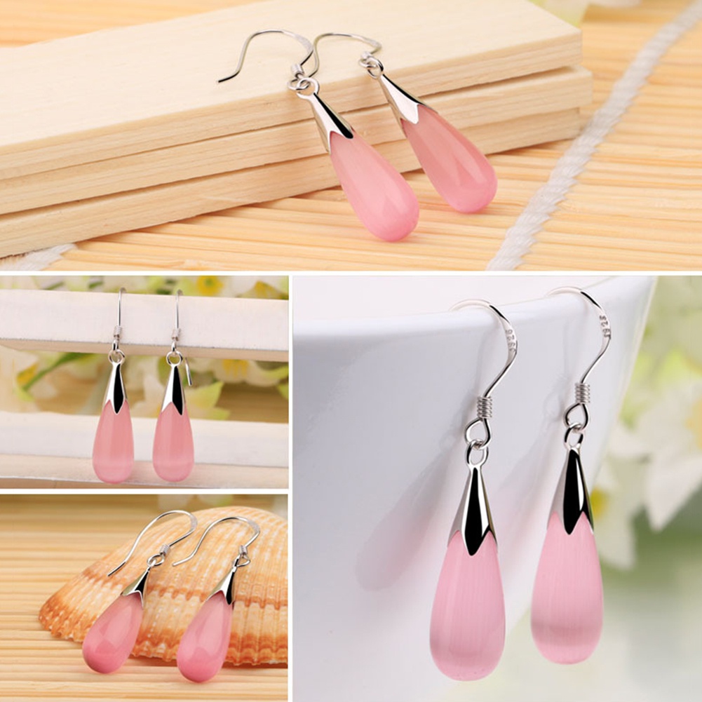 Hu Hu Hu Hu Hu Alat Bantu Pasang Kacamata♡ Anting Kait Gantung Wanita Desain Bungadaun Hias Opal Bentuk Tetesan Air Untuk Hadiah