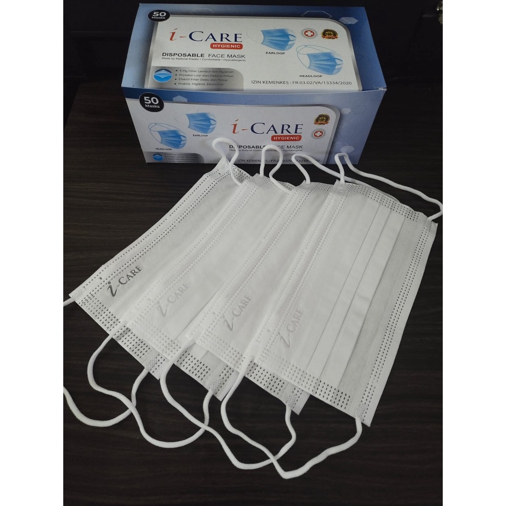 Masker 3ply Earloop White Putih isi 50 Pc izin Terdaftar Kemenkes BNPB