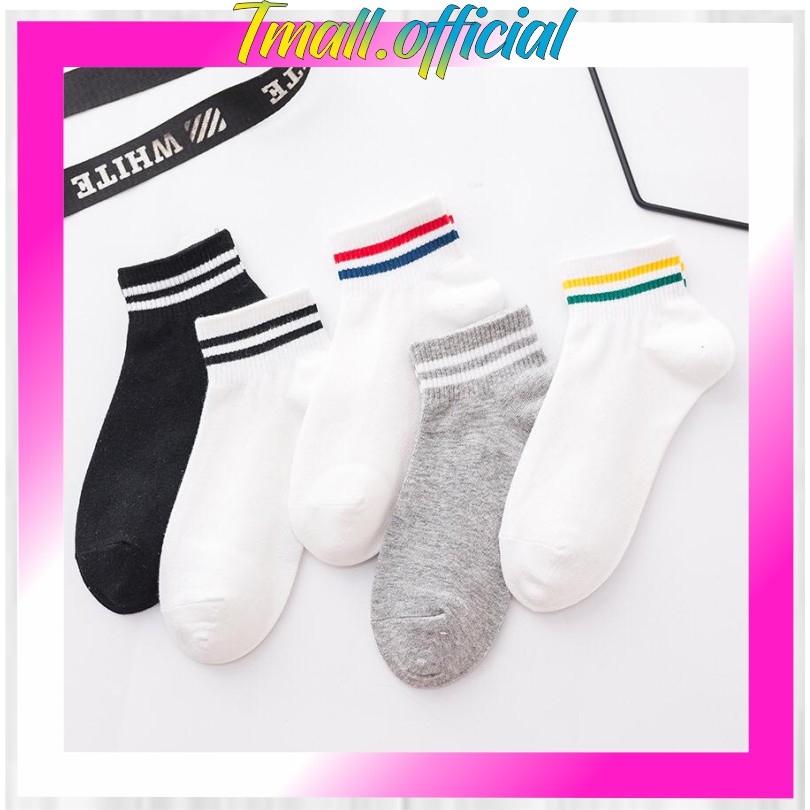 ❄ TMALL ❄ R140 Kaos Kaki Korea Style Casual Sport Motif Garis Bahan Katun Warna Polos Medium Sock