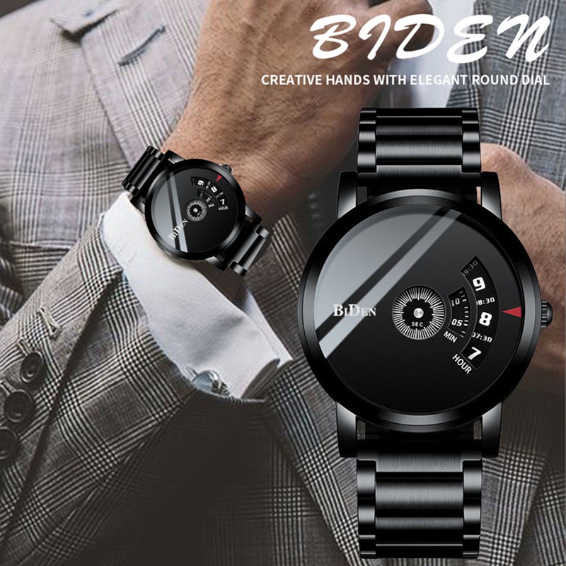 BIDEN Jam Tangan Pria Olahraga Mode Santai Militer Jam Tangan Kuarsa Pria  Tali stainless steel Jam Tangan