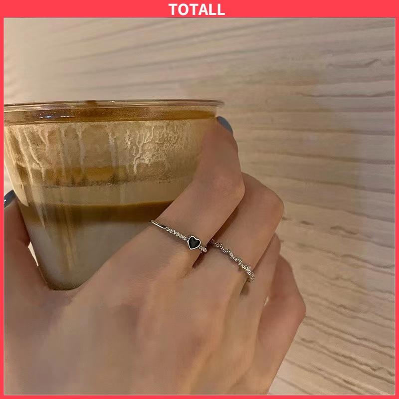 COD 2 pcs Cincin Zirkon Hitam Wanita High-end Fashion Kepribadian Jari Telunjuk Cincin-Totall