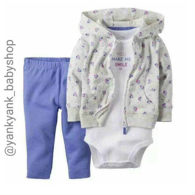 ♥BabyYank♥ Setelan Carter 3in1 Floral Grey Jacket - BAJU ANAK JAKET ANAK