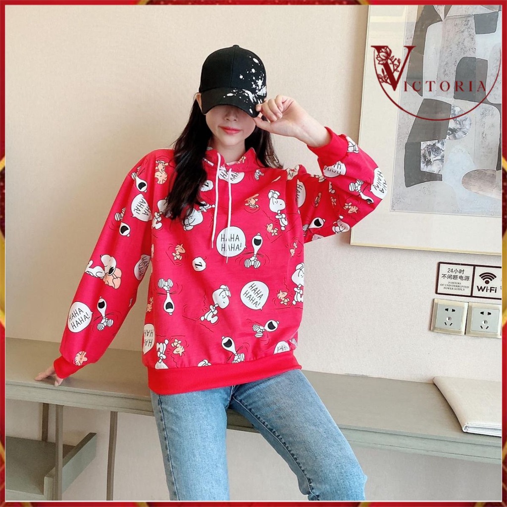 Victoria  Hoodie Sweater Motif Kartun Import Tanpa Kantong 4050