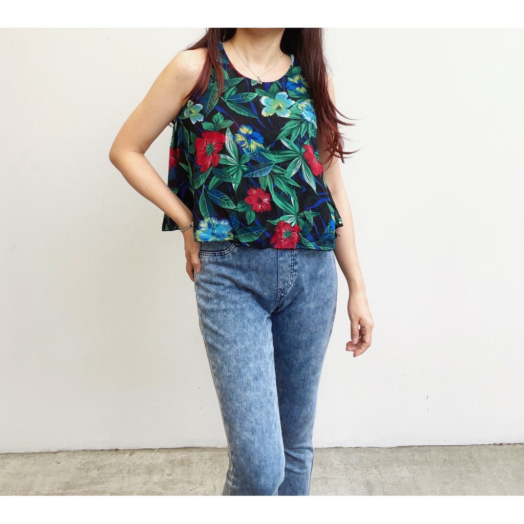 SL120 - Baju Atasan Tank Top Chiffon Flower Korean