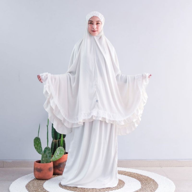 mukena silky premium syari nutup dagu renda tile | renda bordir