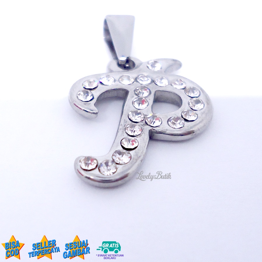 Lovelybutik Liontin Huruf Titanium Inisial P Klasik Emas &amp; Silver