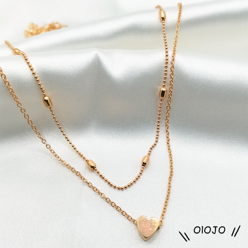 Kalung Klavikula Multi-Lapisan Kalung Berbentuk Hati Wanita Fashion Liontin Perhiasan - Ol