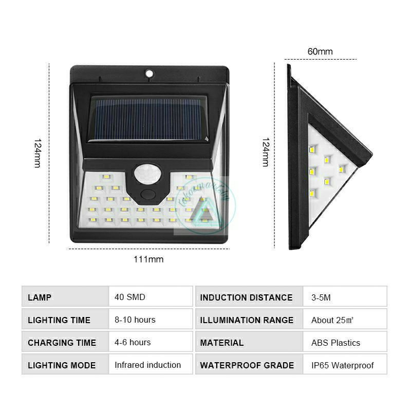 Lampu Taman Dinding Sensor Solar Panel / Lampu Tenaga matahari Outdoor 20 Led / 40 Led