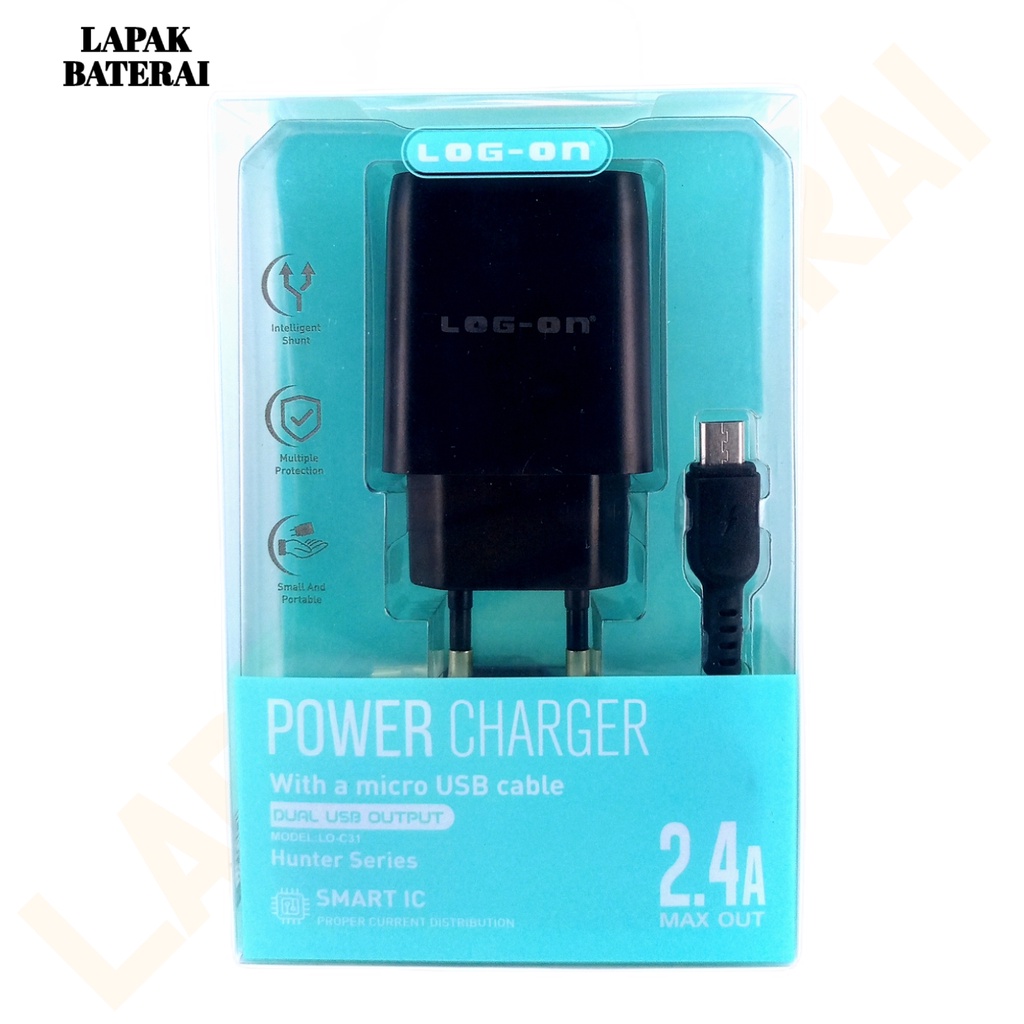 LOG - ON C31 Charger 2 Output 2.4A 12W Fast Charging Smart IC