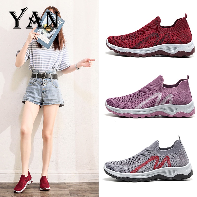 YAN Sepatu Sneakers Wanita Mode Kasual Sepatu Slip-On