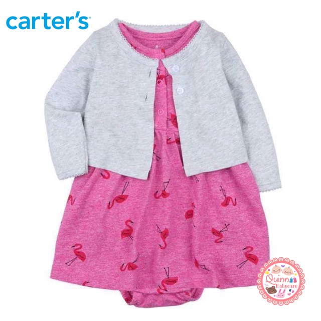 Dress Carter's Girl set 2 in 1 Flamingo Rose/ Romper bayi Carter's Girl set