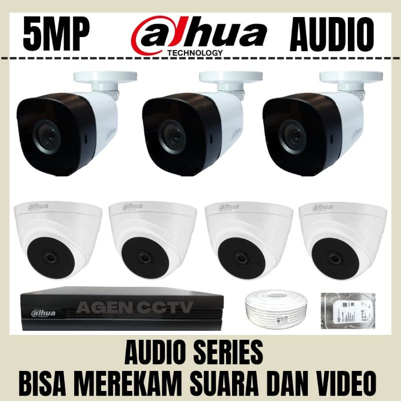 PAKET CCTV DAHUA 5MP 8 CHANNEL 7 KAMERA AUDIO BISA MEREKAM SUARA DAN VIDEO