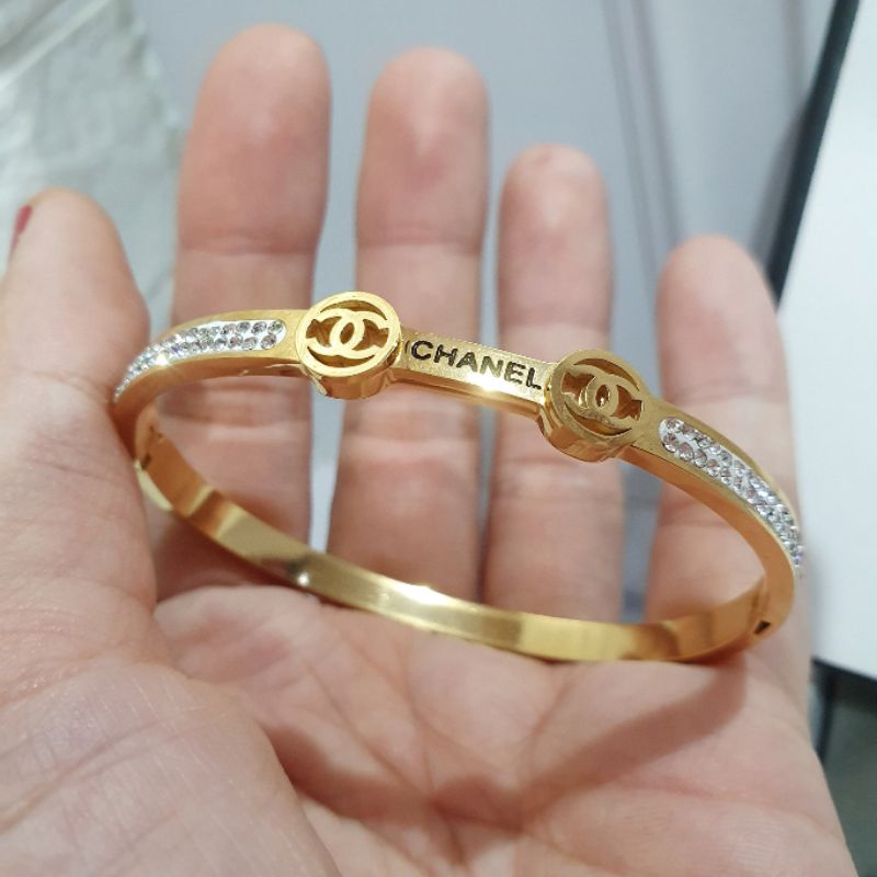 Gelang Titanium Asli Premium Quality Motif Channel Anti karat anti alergi Stainless steel ori 7729