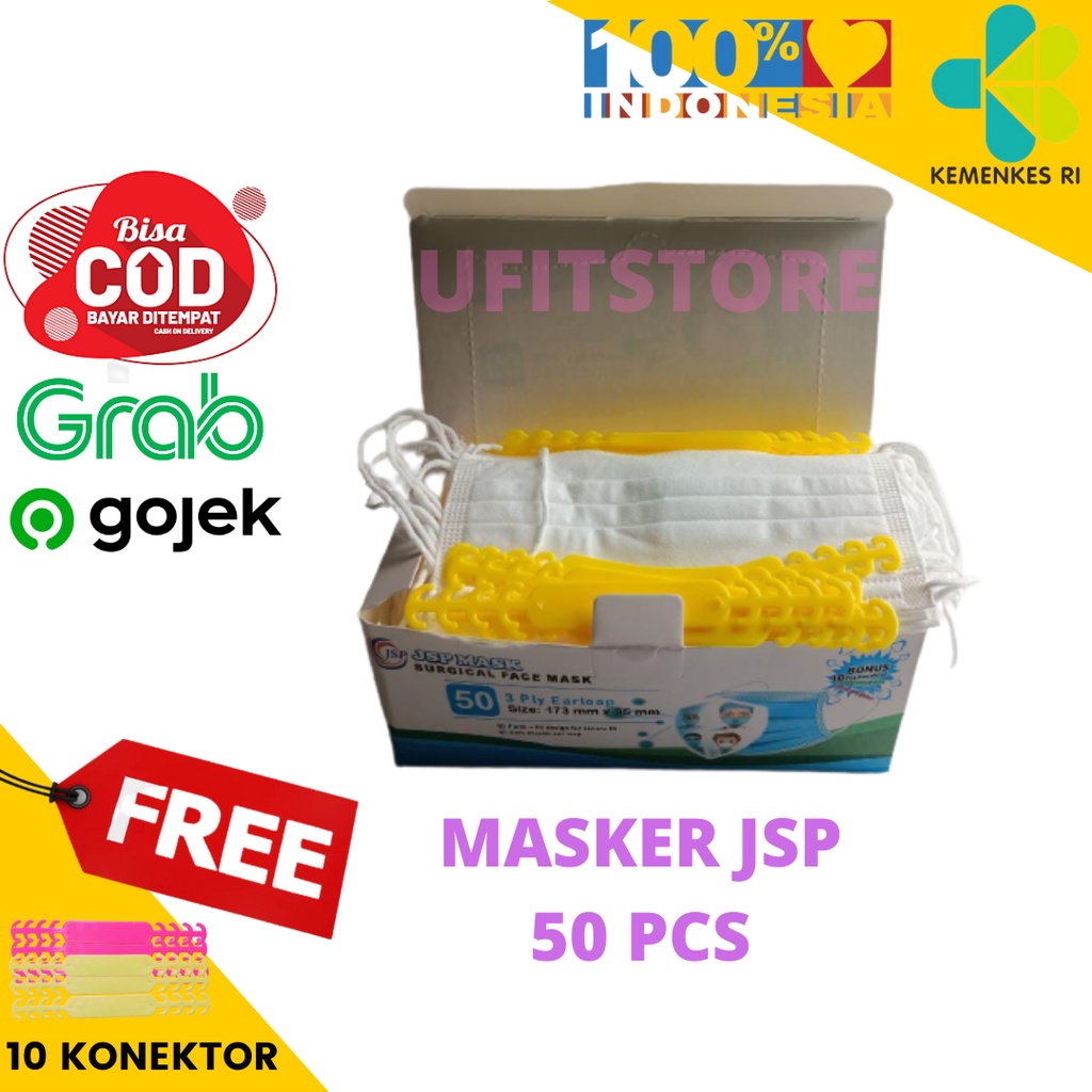 MASKER MEDIS JSP - EARLOOP MASK - Masker Medis Biru Murah 3ply isi 50i