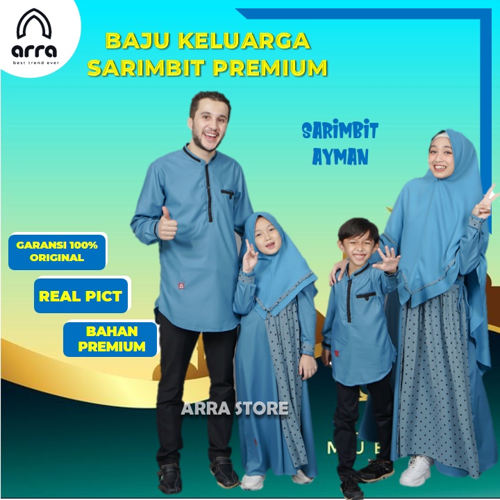 Sarimbit Keluarga Muslim Set Gamis Khimar Premium Seragam Family Terbaru Arra Ayman Warna Biru Choco Baju Koko Ayah dan Anak Ibu Jumblo Syari Original Premium Couple