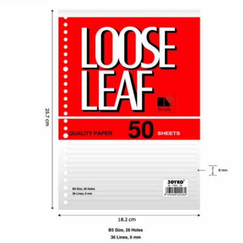 

Kertas Loose Leaf Binder Bergaris B5 50 pcs