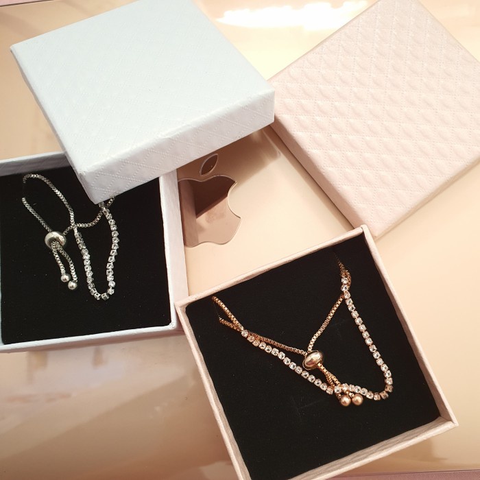 BISA COD Aksesoris Gelang Serut Bracelet Berlian Diamond Korea + Box Exclusive Kado Gift