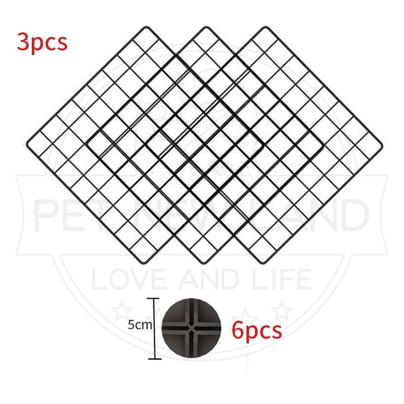 Kandang Kucing Kandang Anjing Kelinci tempat tidur Pet Cage Pagar Besi DIY Kandang Hewan Peliharaan-3pcs hitam+6Penyambu