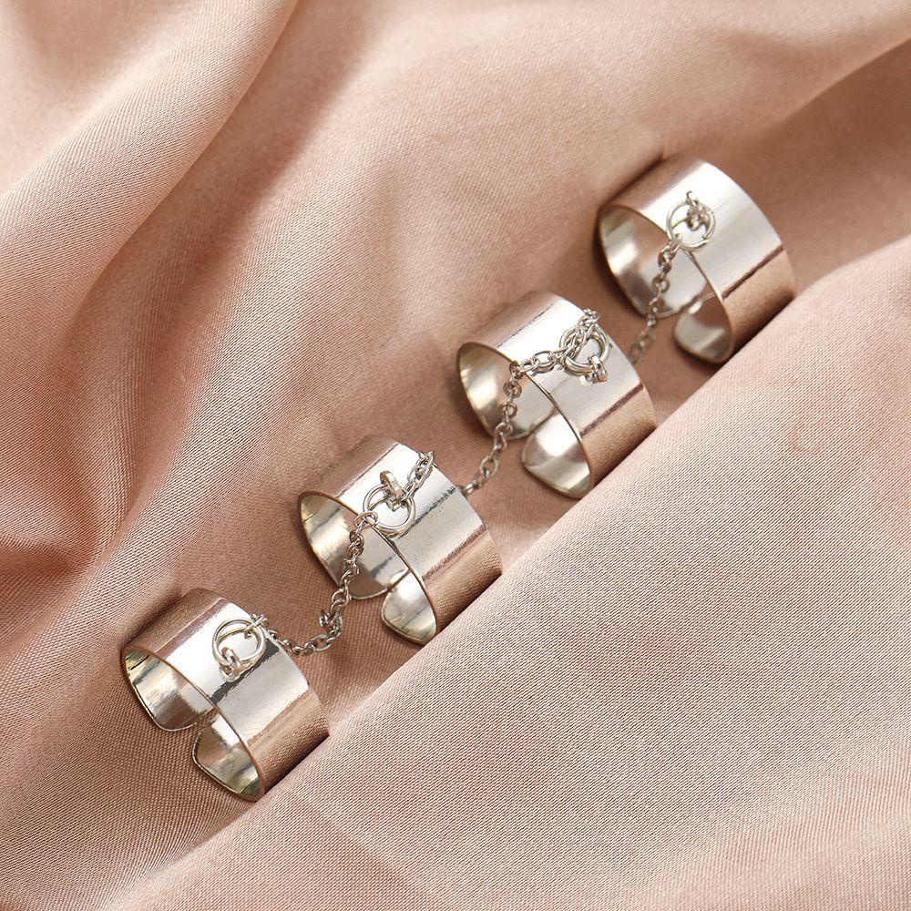 Nanas Punk Perhiasan Keren Cincin Jari Terbuka Set Man Rings Multi-layer