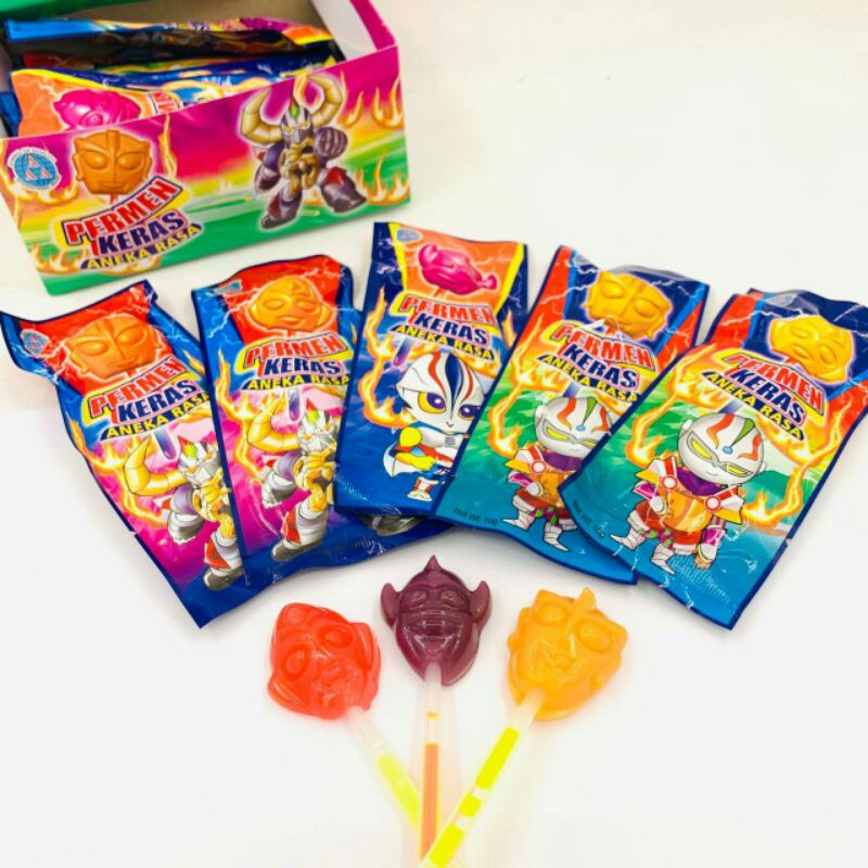 Permen Robot Ultraman isi 30 pcs (stick berlampu seperti cookie oreo light lolipop)