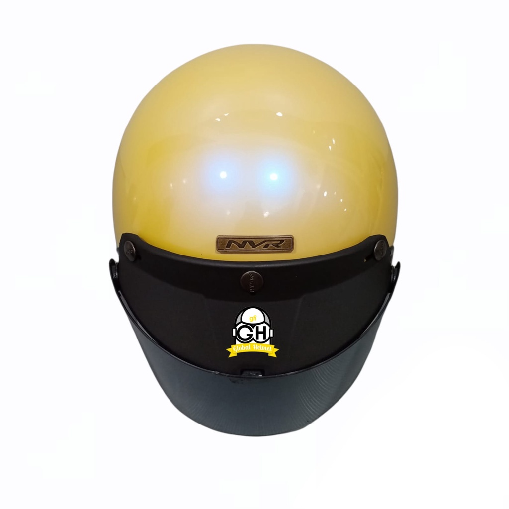 Helm Retro List Chrome Pastel Yellow Helm Bogo Half Face SNI Free Kaca Flat