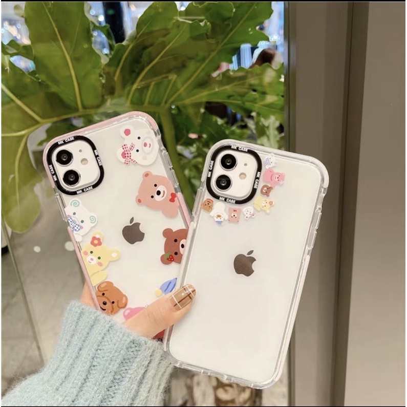 Cute Pink Bear Transparan Softcase Polos iphone 7/8+ XS XS Max XR 11 Pro Max 12 Pro Max