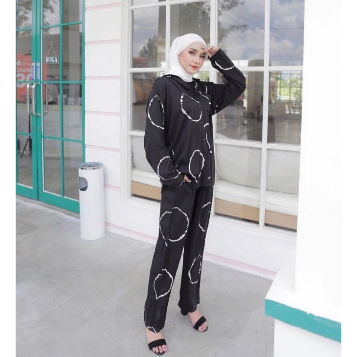 SETELAN PIYAMA WANITA PREMIUM HIGH QUALITY // LD 100 - 110 ONE SET RAYON MOTIF BARU // SET RAYON-Circle set