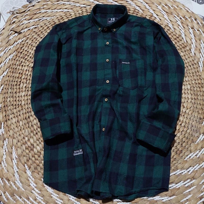 Kemeja Flanel Impor Pria Distro Flannel Lengan Panjang Pria,Kemeja Kotak Kotak Pria Lengan Panjang-Caturhijau