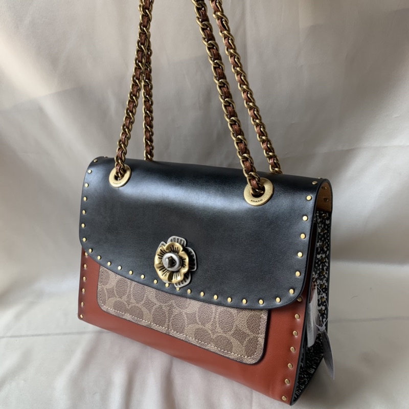 Coach Parker with Rivets and Snakeskin Shoulder Bag (29416)